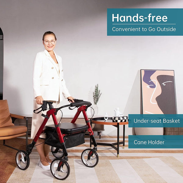 HFK-9219 Dual-Brake Heavy Duty Rollator Walker 10" Wheels