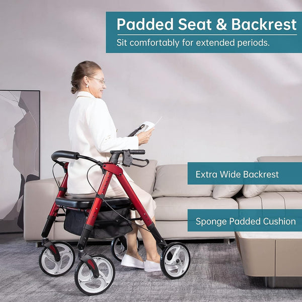 HFK-9219 Dual-Brake Heavy Duty Rollator Walker 10" Wheels