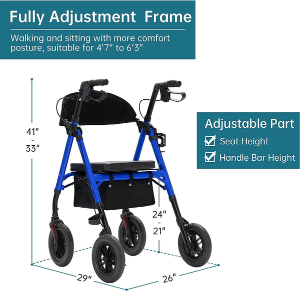 KLD-9218-10 All Terrain Dual-Brake Rollator Walker 10" Wheels