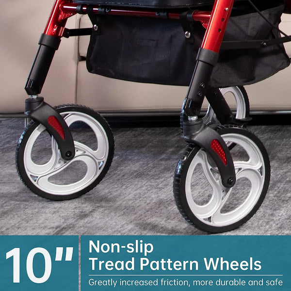 HFK-9219 Dual-Brake Heavy Duty Rollator Walker 10" Wheels
