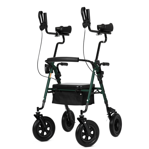 HFK-9236T4 ELENKER® Upright Rollator Walker, Stand Up Rolling Walker with 10’’Big PU Wheels and Adjustable Padded Armrests for Seniors from 4’8”to 6'4” Green