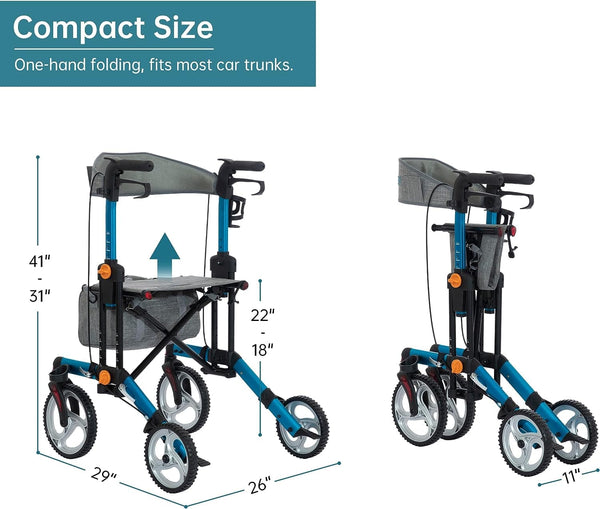 KLD-9282 Dual-Brake Knob Adjustment Height Rollator Walker 10" Wheels