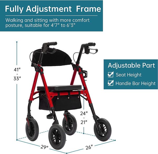KLD-9218 All Terrain Dual-Brake Rollator Walker 8" Wheels