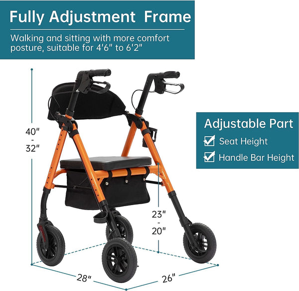 KLD-9218 All Terrain Dual-Brake Rollator Walker 8" Wheels