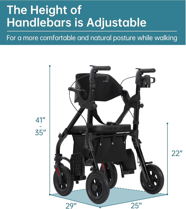 HFK-9269KD All Terrain 2-in-1 Rollator Walker 10" Wheels