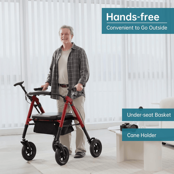 HFK-9219KD-2 All-Terrain Heavy Duty No-Assembly Rollator Walker 10" Wheels