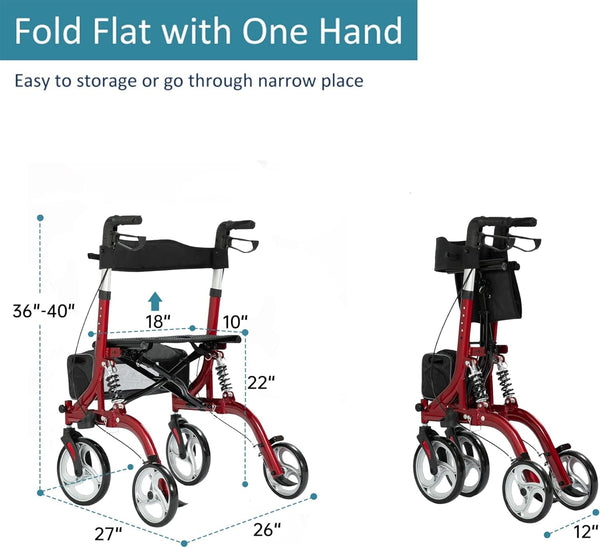 HFK-9211 Dual-Brake Shock-Absorbing Rollator Walker 10" Wheels