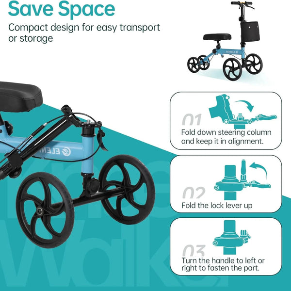 MT-9253 Steerable Portable Knee Walker 10" Wheels