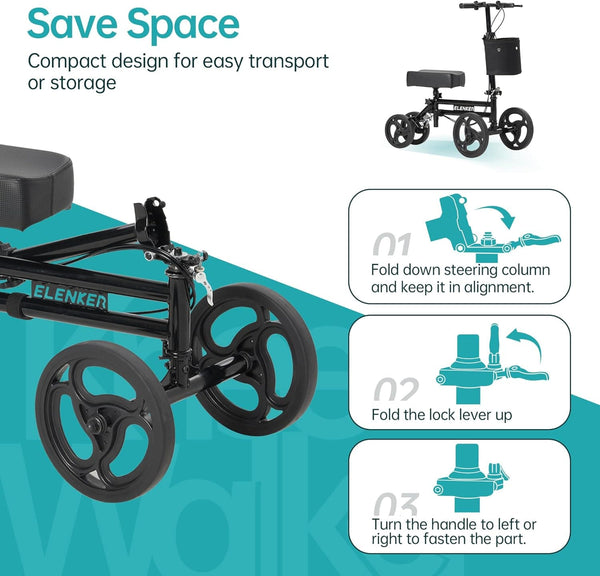 YF-9005E Adjustable Steerable Medical Knee Walker 10" Wheels