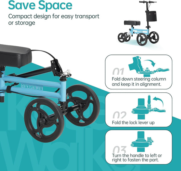YF-9005E Adjustable Steerable Medical Knee Walker 10" Wheels