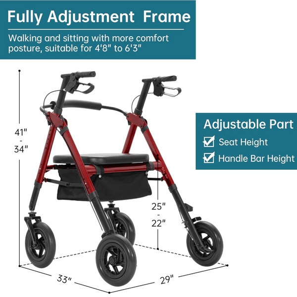 HFK-9219KD-2 All-Terrain Heavy Duty No-Assembly Rollator Walker 10" Wheels