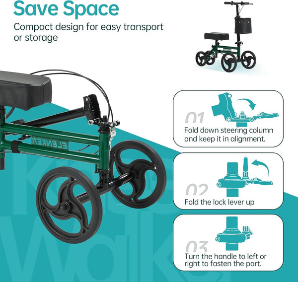 YF-9005E Adjustable Steerable Medical Knee Walker 10" Wheels