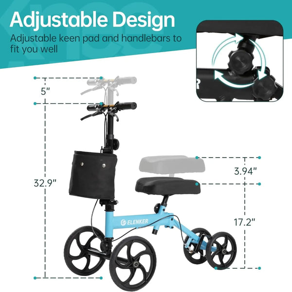 MT-9253 Steerable Portable Knee Walker 10" Wheels