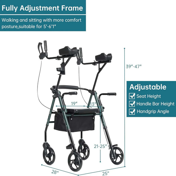 HFK-9236 Dual-Brake Upright Walker 8" Wheels