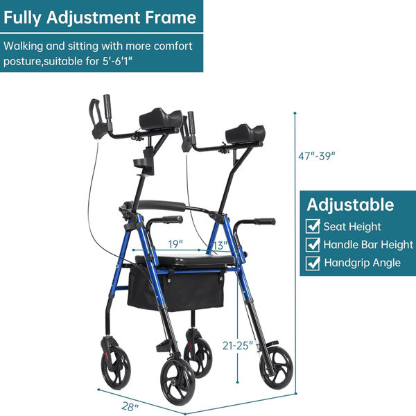 HFK-9236 Dual-Brake Upright Walker 8" Wheels