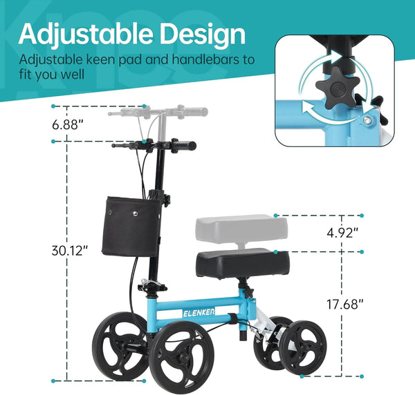 YF-9005E Adjustable Steerable Medical Knee Walker 10" Wheels