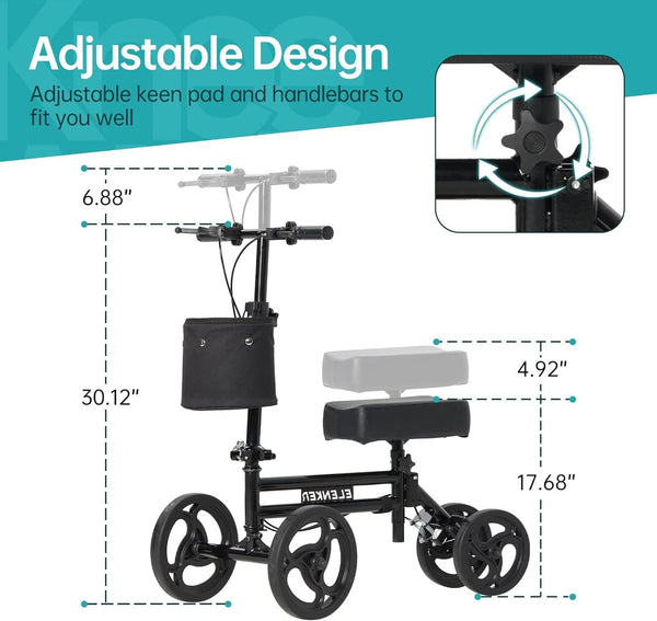 YF-9005E Adjustable Steerable Medical Knee Walker 10" Wheels