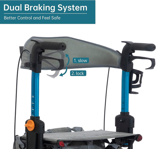 KLD-9282 Dual-Brake Knob Adjustment Height Rollator Walker 10" Wheels