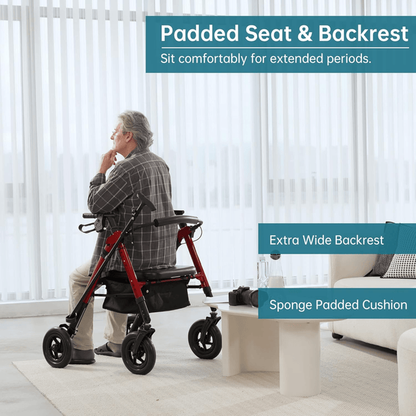 HFK-9219KD-2 All-Terrain Heavy Duty No-Assembly Rollator Walker 10" Wheels