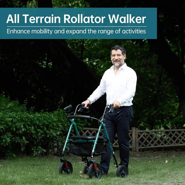 YF-9007D All-Terrain Dual-Brake Rollator Walker 10" wheels