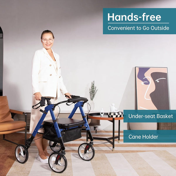 HFK-9219 Dual-Brake Heavy Duty Rollator Walker 10" Wheels