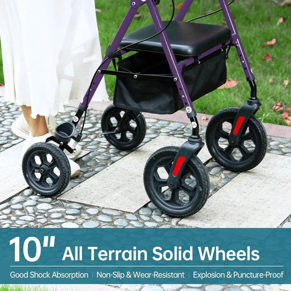 YF-9007D All-Terrain Dual-Brake Rollator Walker 10" wheels
