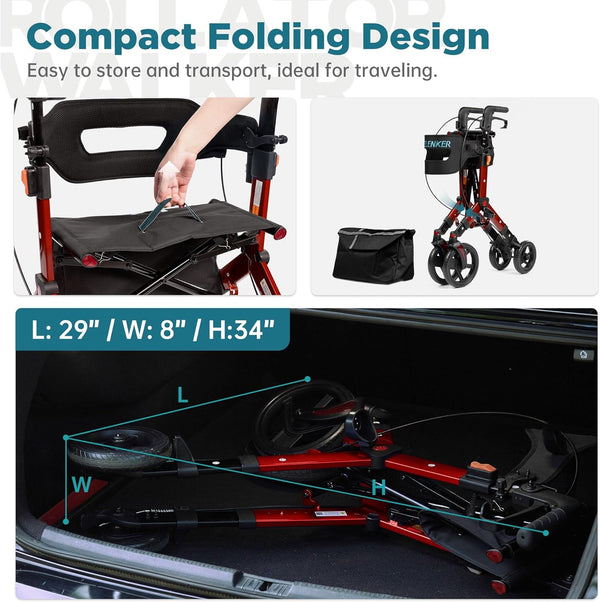 KLD-9315 All-Terrain Rollator Walker 10” Wheels