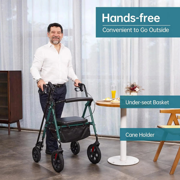 YF-9007D All-Terrain Dual-Brake Rollator Walker 10" wheels