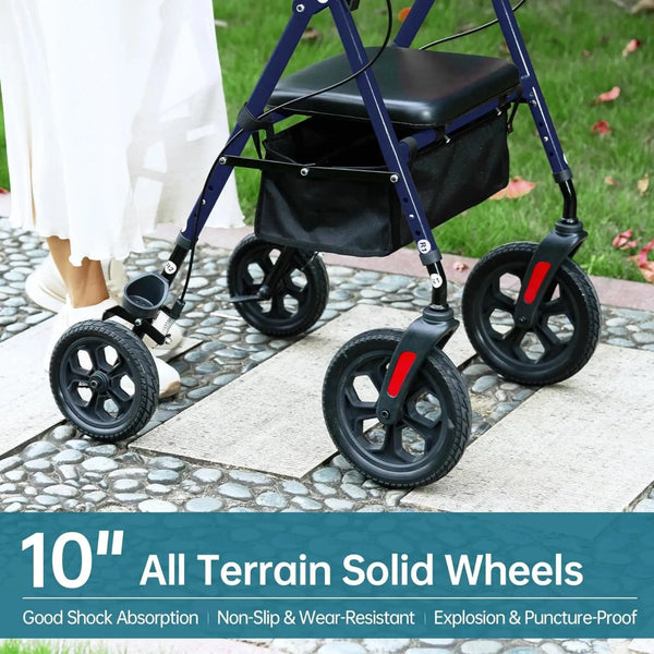 YF-9007D All-Terrain Dual-Brake Rollator Walker 10" wheels