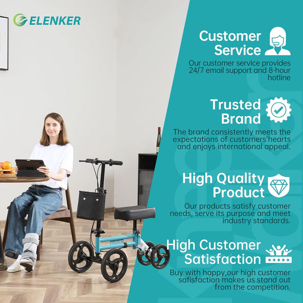 YF-9005E Adjustable Steerable Medical Knee Walker 10" Wheels