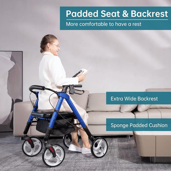 HFK-9219 Dual-Brake Heavy Duty Rollator Walker 10" Wheels