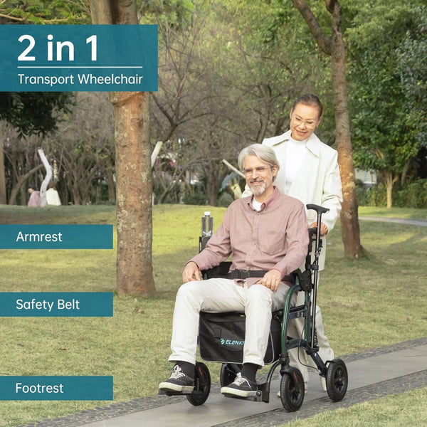 HFK-9294-2 All-Terrain 2-in-1 Shock-Absorbing Rollator Walker 10” Wheels