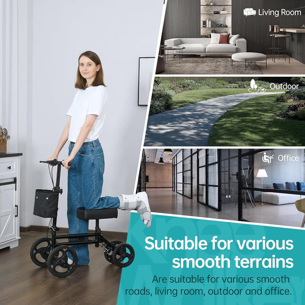 YF-9005E Adjustable Steerable Medical Knee Walker 10" Wheels