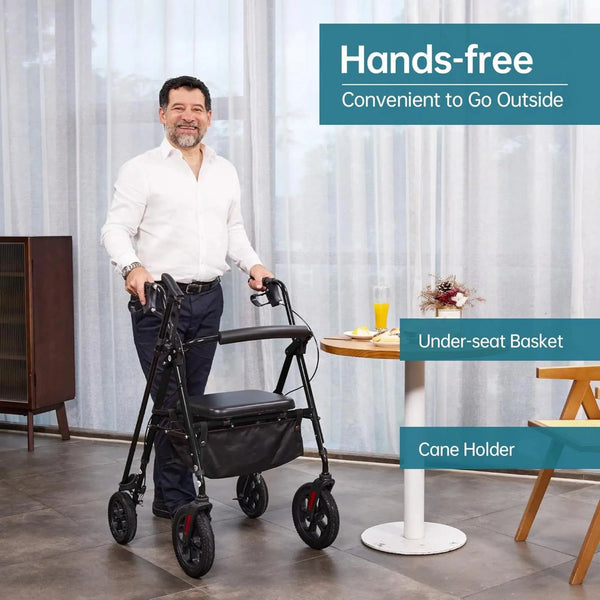 YF-9007D All-Terrain Dual-Brake Rollator Walker 10" wheels