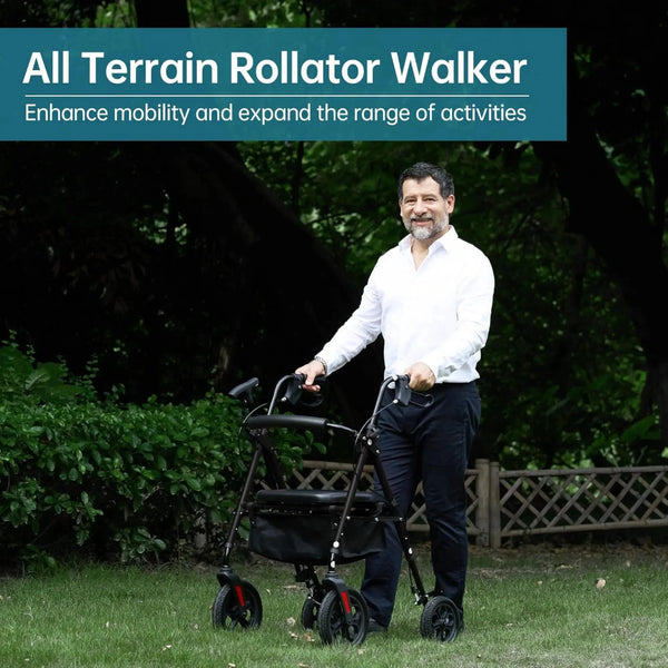 YF-9007D All-Terrain Dual-Brake Rollator Walker 10" wheels