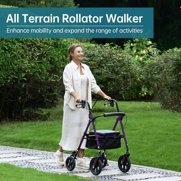 YF-9007D All-Terrain Dual-Brake Rollator Walker 10" wheels