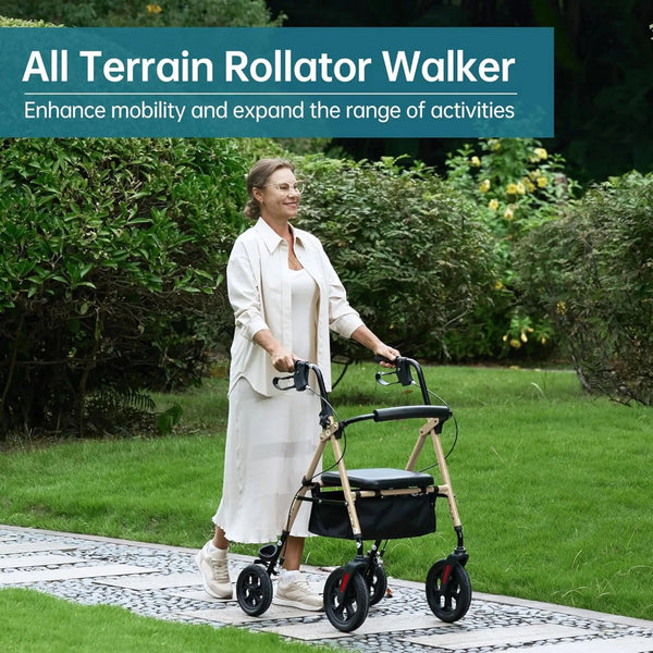 YF-9007D All-Terrain Dual-Brake Rollator Walker 10" wheels