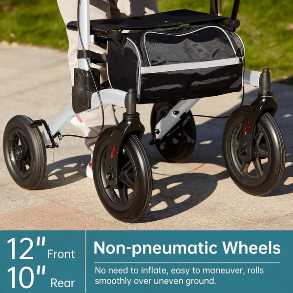 HFK-9240-2 All Terrain Dual-Brake Upright Walker with Seat and 12" wheels