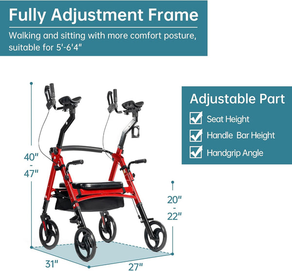 YF-9008A Dual-Brake Heavy Duty Upright Walker 10" Wheels