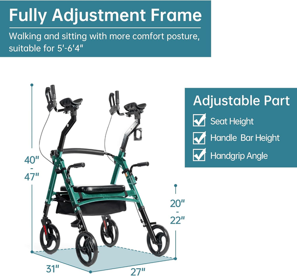YF-9008A Dual-Brake Heavy Duty Upright Walker 10" Wheels