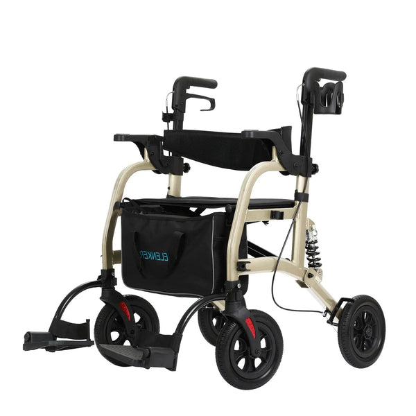 HFK-9294-2 All-Terrain 2-in-1 Shock-Absorbing Rollator Walker 10” Wheels