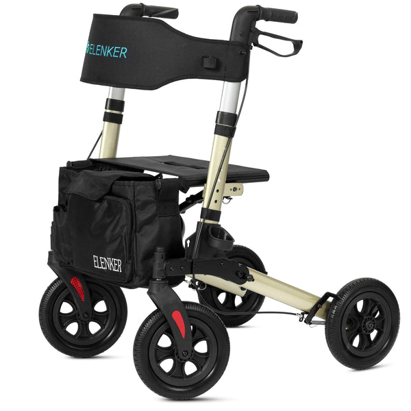 HFK-9202E All Terrain Dual-Brake Compact Foldable Rollator Walker 10" Wheels