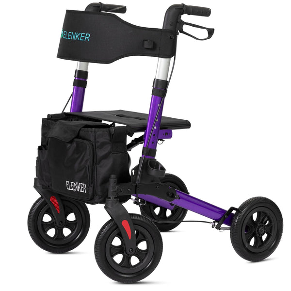 HFK-9202E All Terrain Dual-Brake Compact Foldable Rollator Walker 10" Wheels