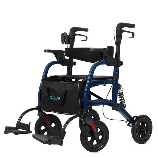 HFK-9294-2 All-Terrain 2-in-1 Shock-Absorbing Rollator Walker 10” Wheels