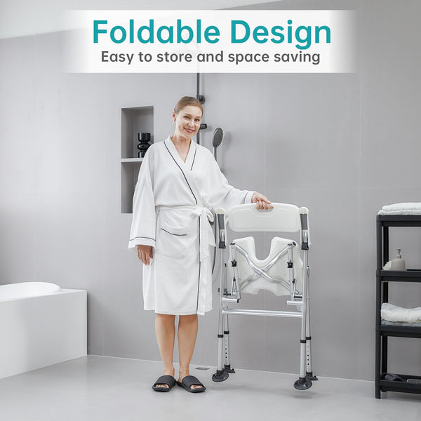 FST-743X-FW Folding Non-Slip Shower Chair U-Shaped Groove Design