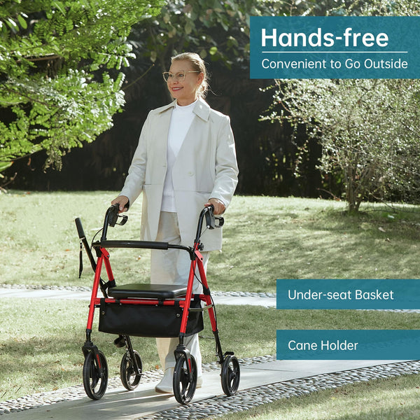 YF-9007B Dual-Brake Ergonomic Handgrip Rollator Walker 10" Wheels