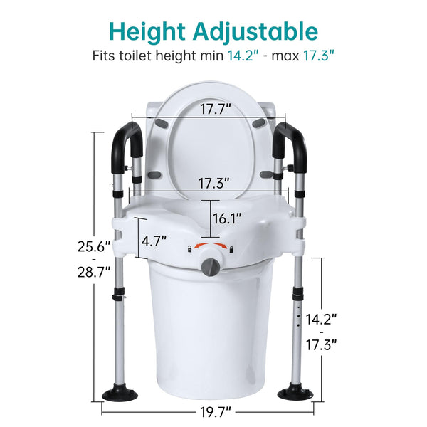 HFK-3377 Height-Adjustable Raised Toilet Seat-Assisted Stand-Up Support
