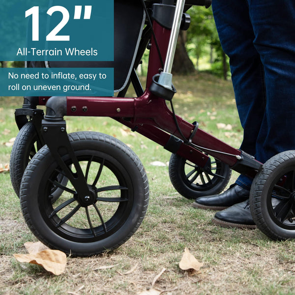 KLD-9212 All Terrain Dual-Brake Rollator Walker 12" Wheels