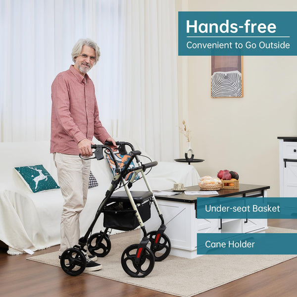 YF-9007B Dual-Brake Ergonomic Handgrip Rollator Walker 10" Wheels