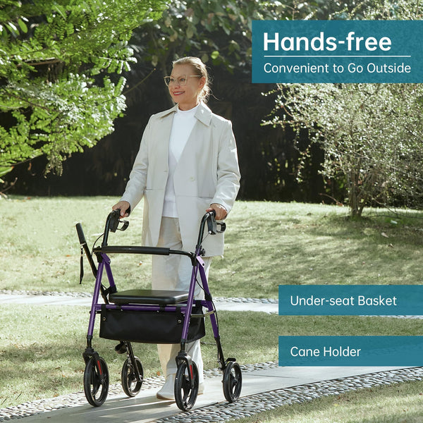 YF-9007B Dual-Brake Ergonomic Handgrip Rollator Walker 10" Wheels